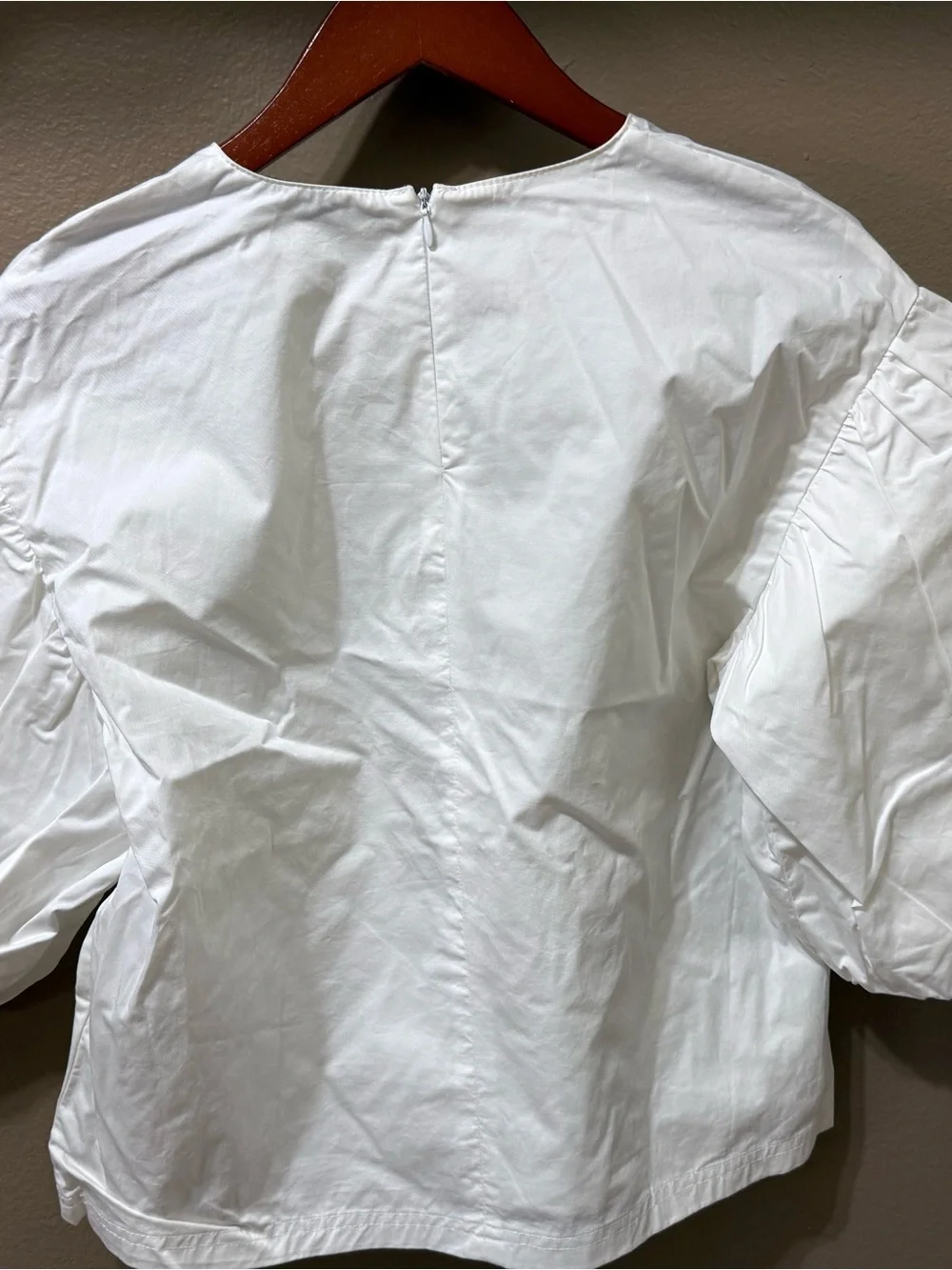 Zara TRF Crisp White Puff-Sleeve Blouse